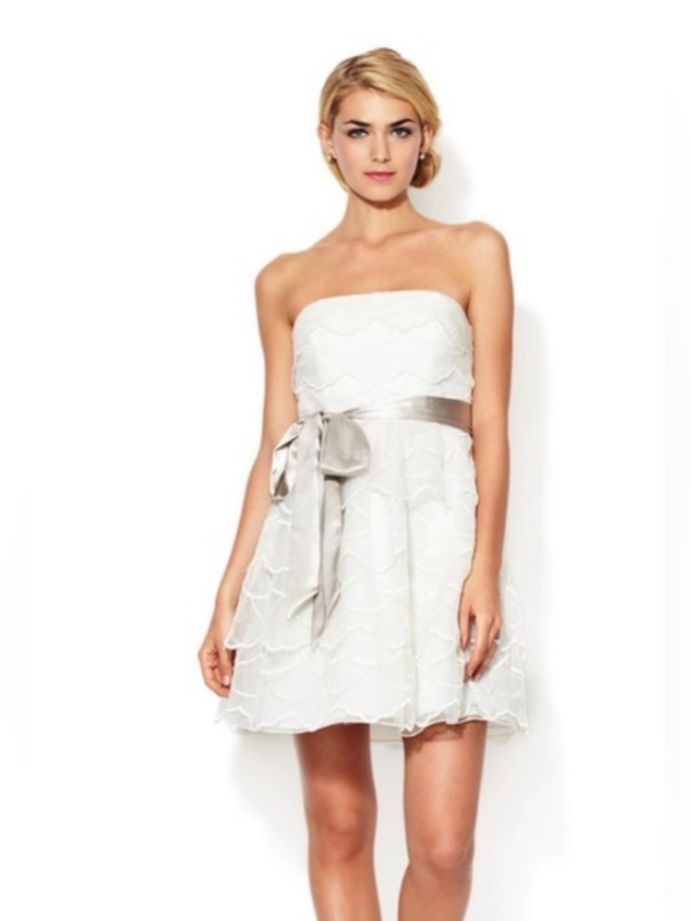 Hitherto Anthropologie White Scalloped Wedding Bridal Shower Prom Dress Sz 6 NWT